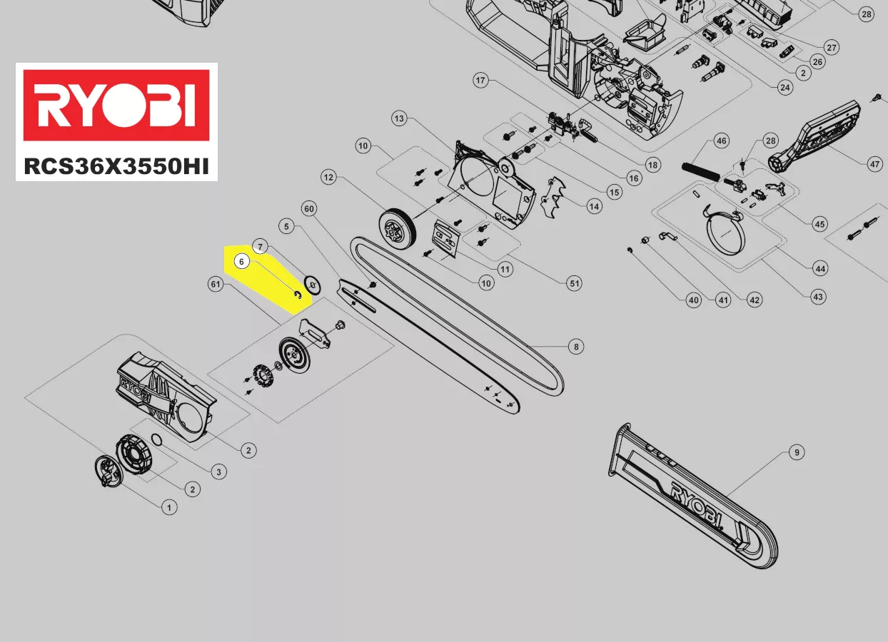 circlip fixation pignon chaine réf. 5131036231 Ryobi